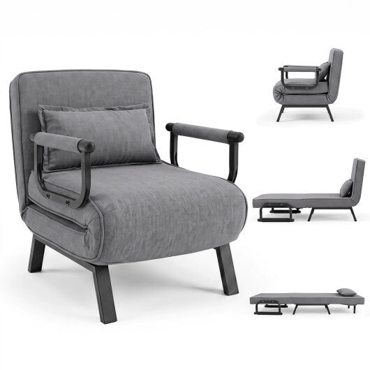 3-in-1 Folding Sofa Bed with Adjustable Backrest Comfy Cushion and Hidden Metal Legs-Gray W2B