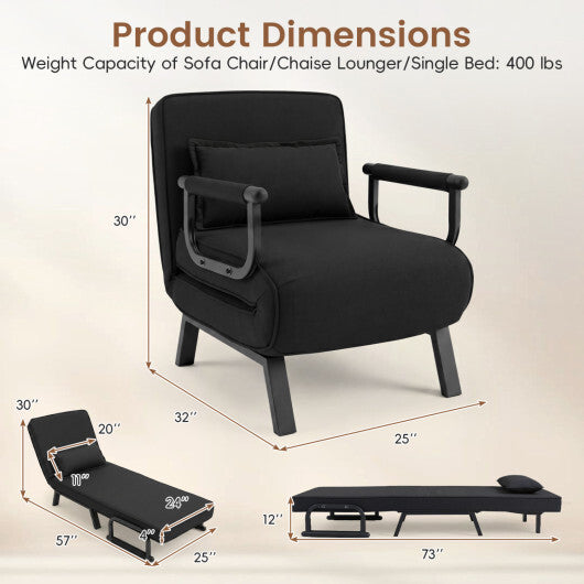 3-in-1 Folding Sofa Bed with Adjustable Backrest Comfy Cushion and Hidden Metal Legs-Gray W2B