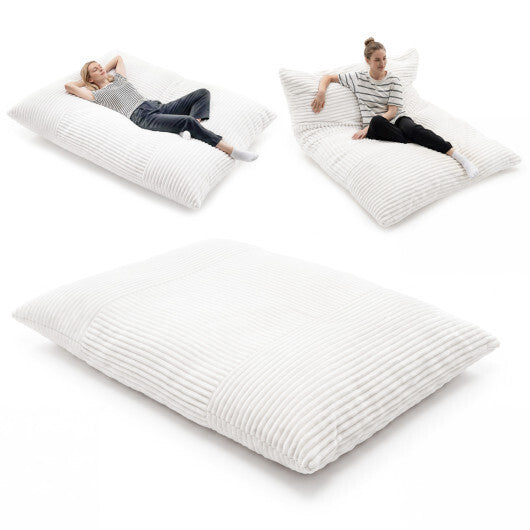 Convertible Bean Bag Floor Sofa with Machine-washable Corduroy Cover-Beige W2B