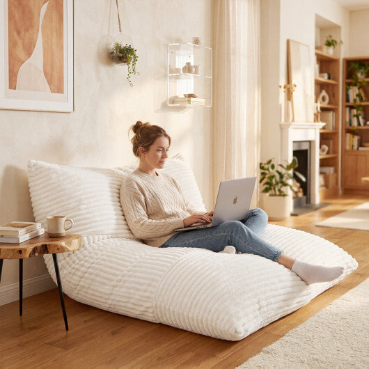 Convertible Bean Bag Floor Sofa with Machine-washable Corduroy Cover-Beige W2B