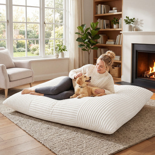 Convertible Bean Bag Floor Sofa with Machine-washable Corduroy Cover-Beige W2B