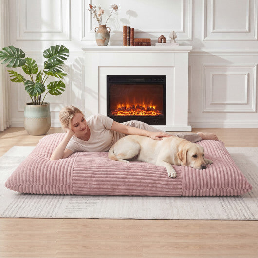 Convertible Bean Bag Floor Sofa with Machine-washable Corduroy Cover-Beige W2B