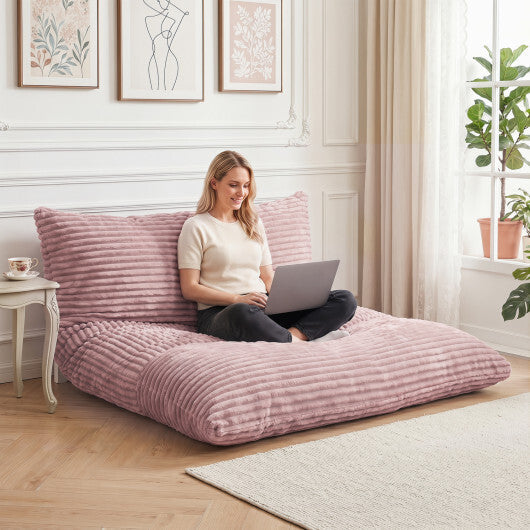 Convertible Bean Bag Floor Sofa with Machine-washable Corduroy Cover-Beige W2B