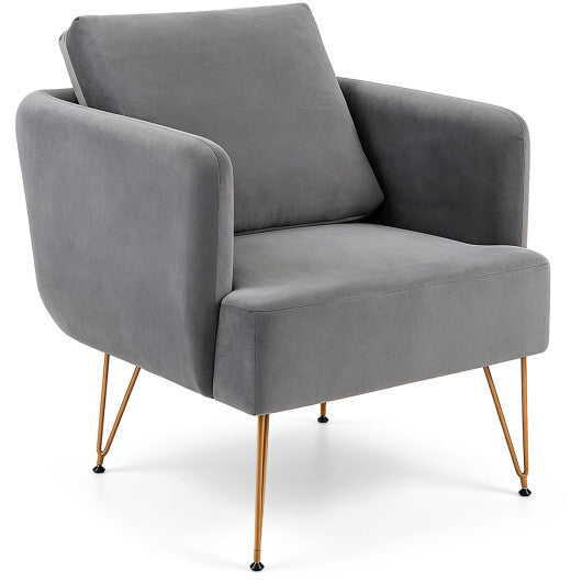 Modern Accent Chair w/Back Cushion & Golden Metal Legs for Living Room Bedroom-Gray W2B