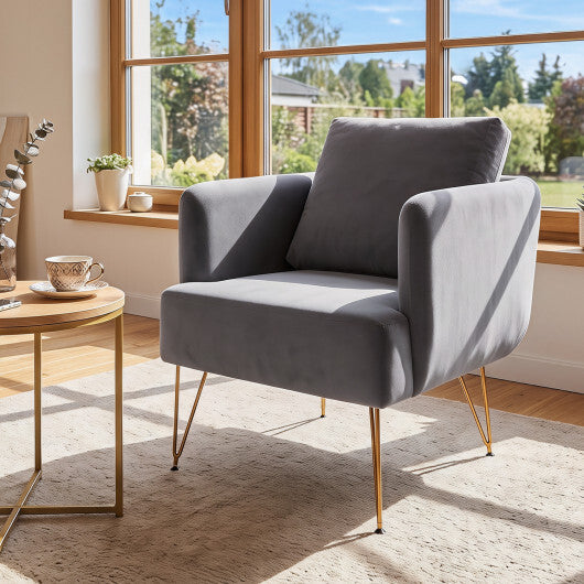 Modern Accent Chair w/Back Cushion & Golden Metal Legs for Living Room Bedroom-Gray W2B