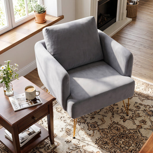 Modern Accent Chair w/Back Cushion & Golden Metal Legs for Living Room Bedroom-Gray W2B