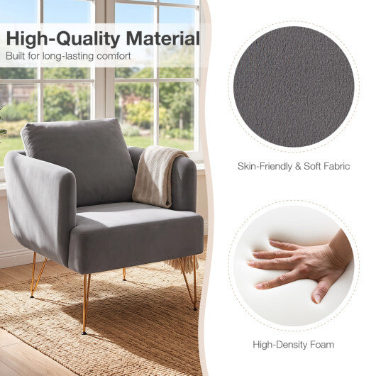 Modern Accent Chair w/Back Cushion & Golden Metal Legs for Living Room Bedroom-Gray W2B