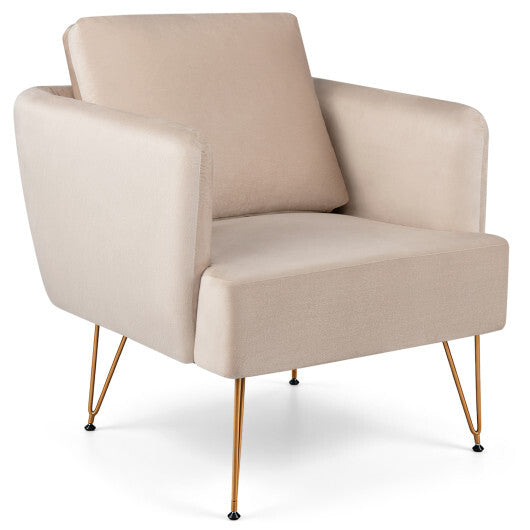 Modern Accent Chair w/Back Cushion & Golden Metal Legs for Living Room Bedroom-Gray W2B