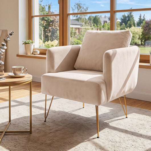 Modern Accent Chair w/Back Cushion & Golden Metal Legs for Living Room Bedroom-Gray W2B