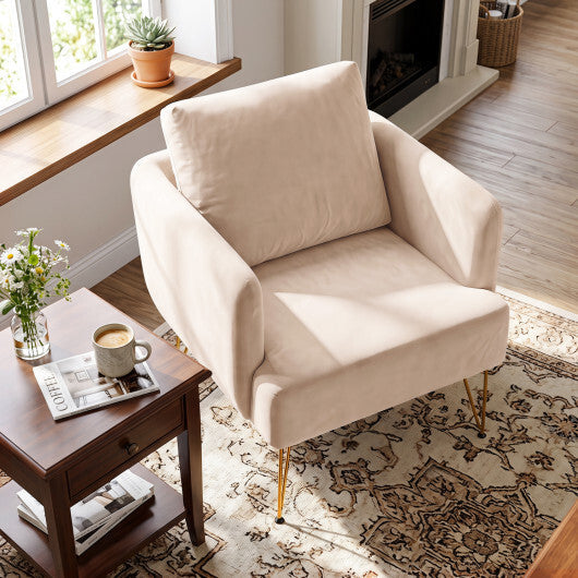 Modern Accent Chair w/Back Cushion & Golden Metal Legs for Living Room Bedroom-Gray W2B