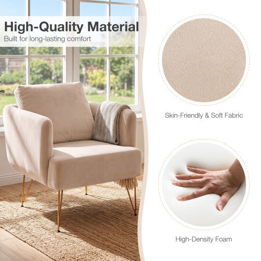 Modern Accent Chair w/Back Cushion & Golden Metal Legs for Living Room Bedroom-Gray W2B
