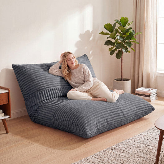 3-in-1 Large Bean Bag Chair with Comfy Corduroy Fabric-Gray W2B