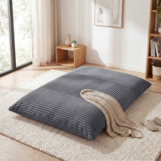 3-in-1 Large Bean Bag Chair with Comfy Corduroy Fabric-Gray W2B