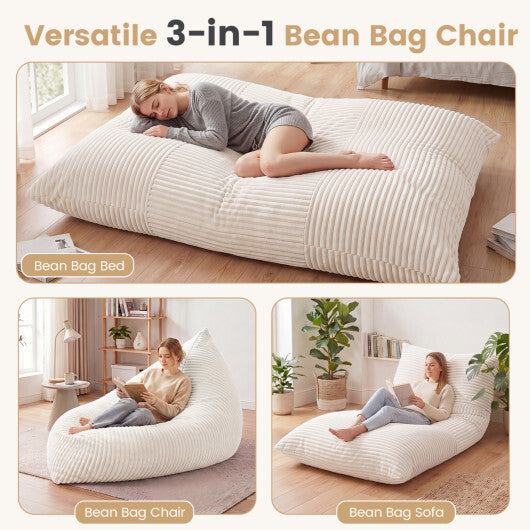 3-in-1 Large Bean Bag Chair with Comfy Corduroy Fabric-Gray W2B