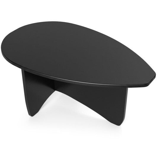 Oval Coffee Table Mid Century Modern Accent Table Low Profile Wooden Center Table-Black W2B