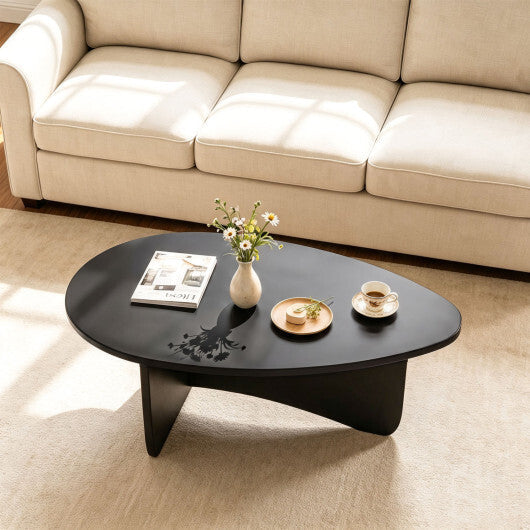 Oval Coffee Table Mid Century Modern Accent Table Low Profile Wooden Center Table-Black W2B