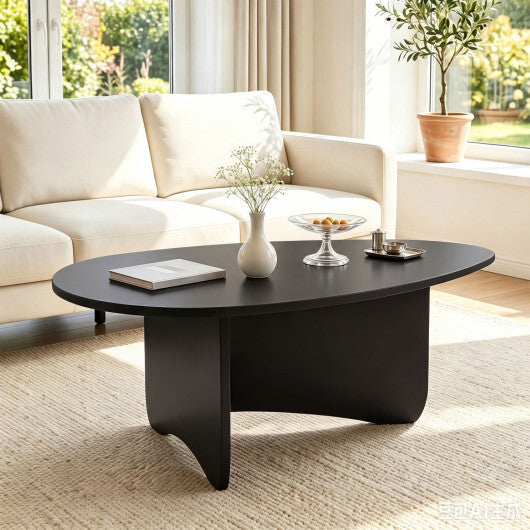 Oval Coffee Table Mid Century Modern Accent Table Low Profile Wooden Center Table-Black W2B