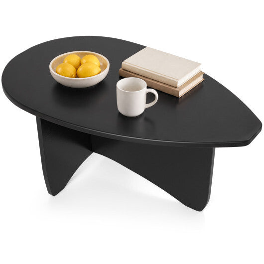 Oval Coffee Table Mid Century Modern Accent Table Low Profile Wooden Center Table-Black W2B