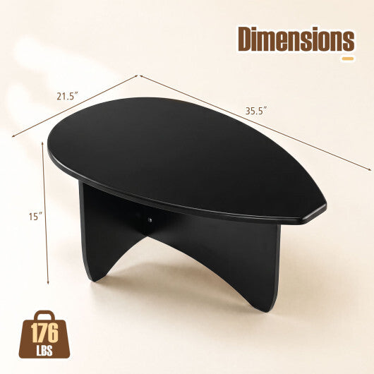 Oval Coffee Table Mid Century Modern Accent Table Low Profile Wooden Center Table-Black W2B