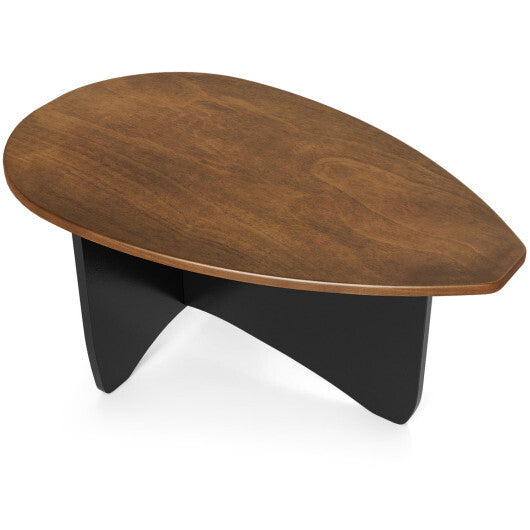Oval Coffee Table Mid Century Modern Accent Table Low Profile Wooden Center Table-Black W2B