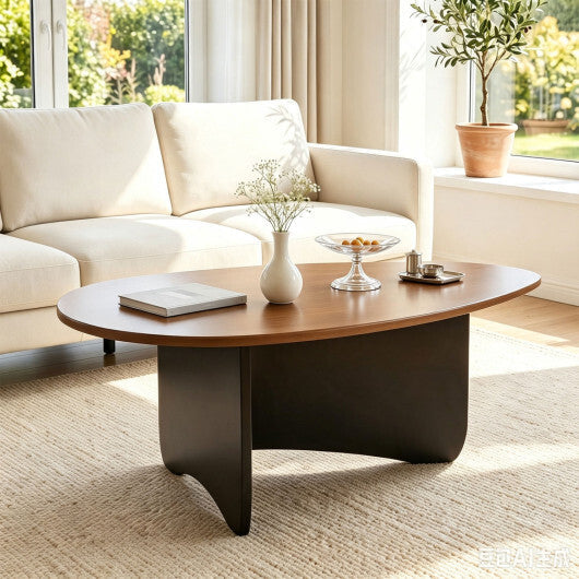 Oval Coffee Table Mid Century Modern Accent Table Low Profile Wooden Center Table-Black W2B