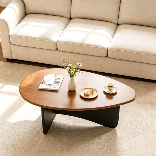 Oval Coffee Table Mid Century Modern Accent Table Low Profile Wooden Center Table-Black W2B