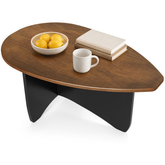 Oval Coffee Table Mid Century Modern Accent Table Low Profile Wooden Center Table-Black W2B