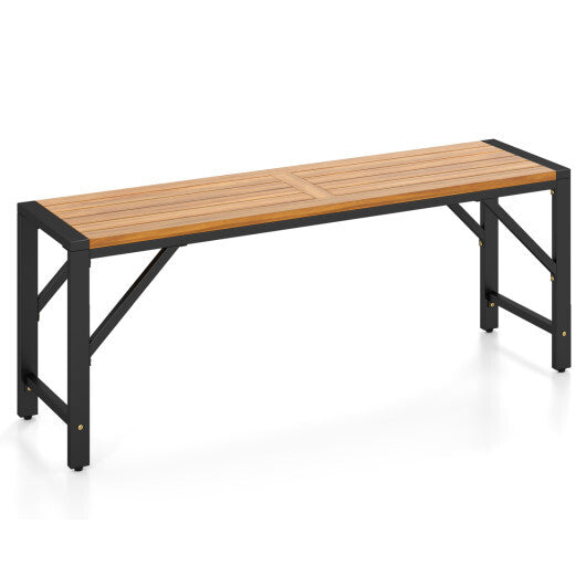 Set of 1 Acacia Wood Outdoor Bench 47.5" with Slatted Seat for Backyard W2B