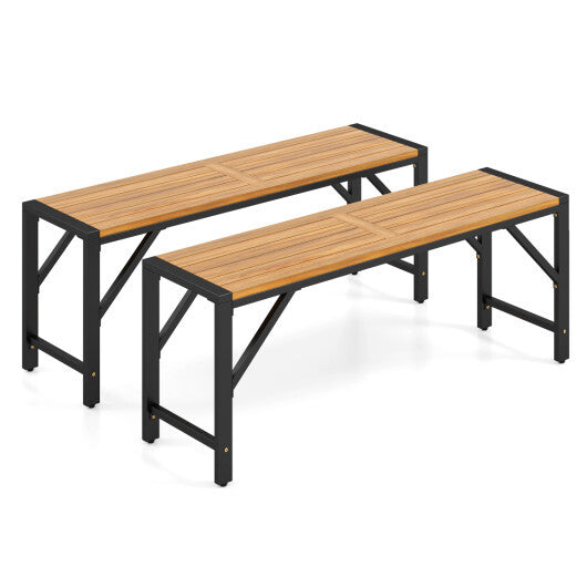 Set of 2 Acacia Wood Outdoor Bench 47.5" with Slatted Seat for Backyard W2B
