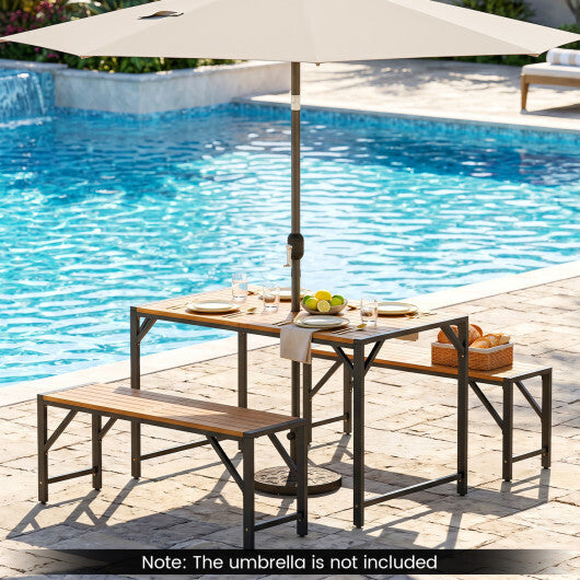 Set of 2 Acacia Wood Outdoor Bench 47.5" with Slatted Seat for Backyard W2B