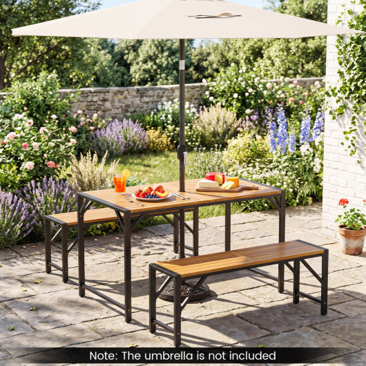 Set of 2 Acacia Wood Outdoor Bench 47.5" with Slatted Seat for Backyard W2B