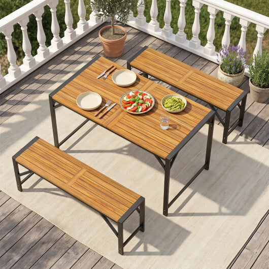 Set of 2 Acacia Wood Outdoor Bench 47.5" with Slatted Seat for Backyard W2B