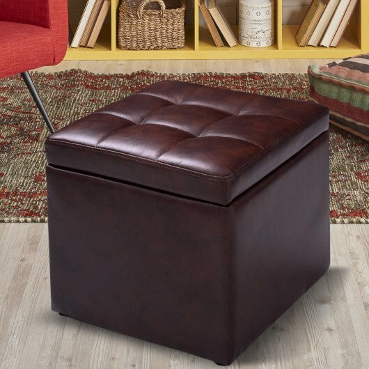 16 Inch Ottoman Pouffe Storage Box Lounge Seat Footstools - Color: Brown W2B