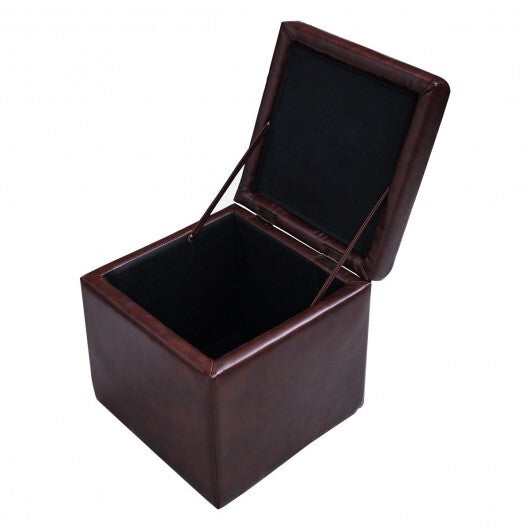 16 Inch Ottoman Pouffe Storage Box Lounge Seat Footstools - Color: Brown W2B