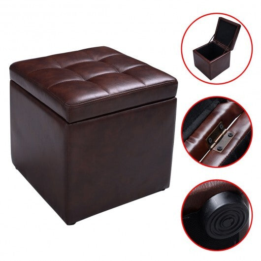16 Inch Ottoman Pouffe Storage Box Lounge Seat Footstools - Color: Brown W2B