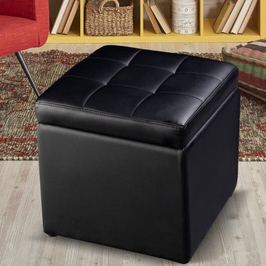 Foldable Cube Ottoman Pouffe Storage Seat-Black W2B
