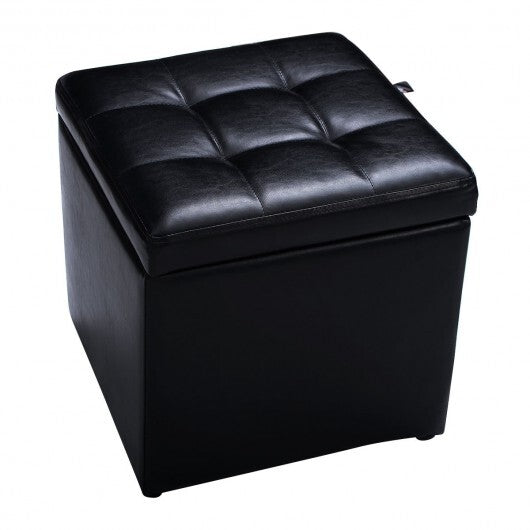 Foldable Cube Ottoman Pouffe Storage Seat-Black W2B