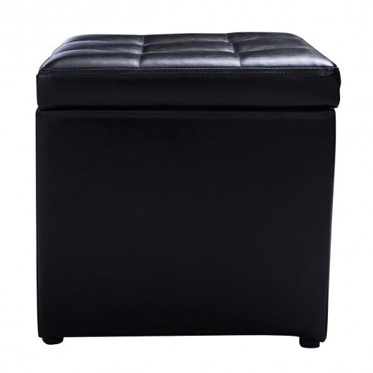 Foldable Cube Ottoman Pouffe Storage Seat-Black W2B