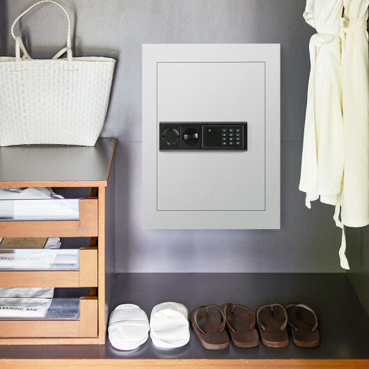 Digital Flat Recessed Wall Safe Security Lock Gun Cash Box-White W2B