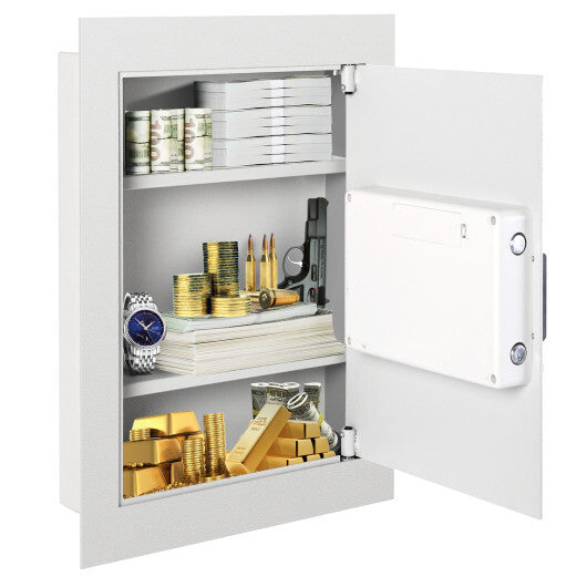Digital Flat Recessed Wall Safe Security Lock Gun Cash Box-White W2B