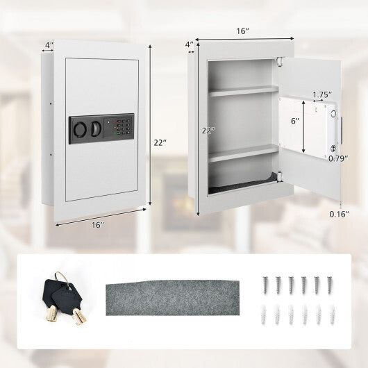 Digital Flat Recessed Wall Safe Security Lock Gun Cash Box-White W2B