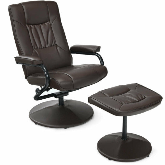 360? PVC Leather Swivel Recliner Chair with Ottoman-Black