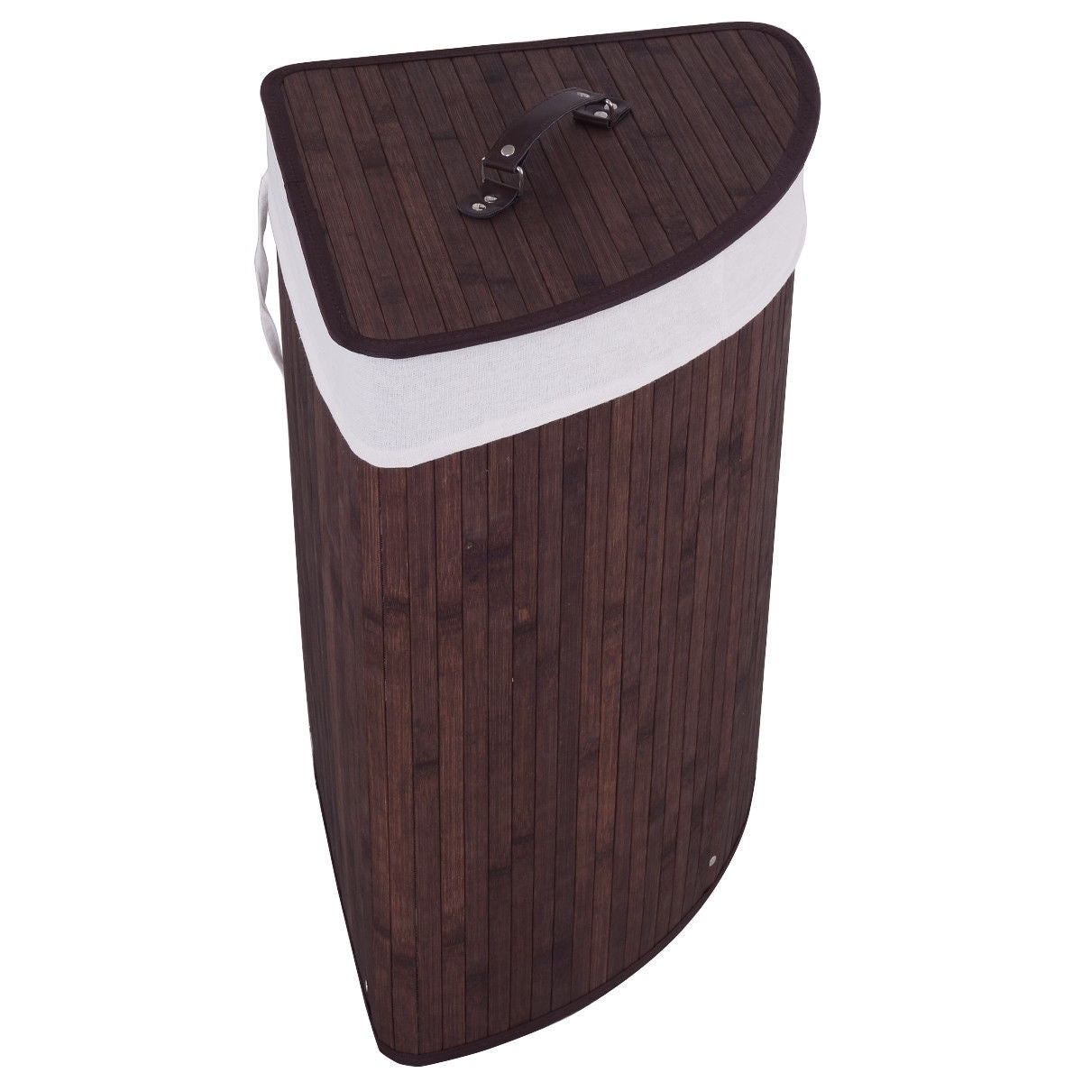 Corner Bamboo Hamper Laundry Basket-Brown - Color: Brown W2B