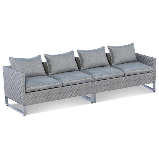 2 Pieces Patio Furniture Sofa Set with Cushions and Sofa Clips-Gray