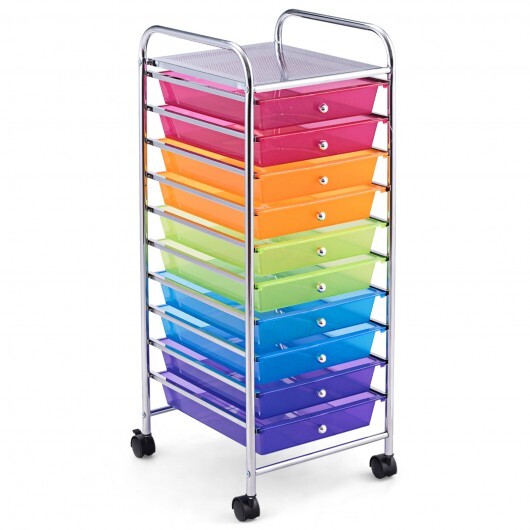 10 Drawer Rolling Storage Cart Organizer with 4 Universal Casters-Color - Color: Transparent Multicolor W2B
