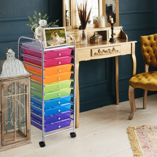 10 Drawer Rolling Storage Cart Organizer with 4 Universal Casters-Color - Color: Transparent Multicolor W2B