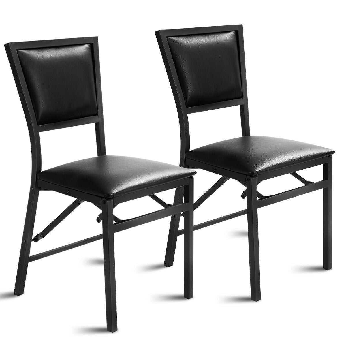 Set of 2 Metal Folding Dining Chair with Space Saving Design - Color: Black W2B