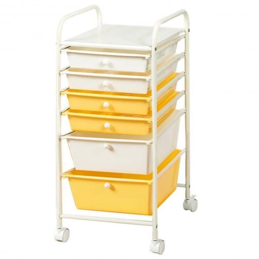 6 Drawers Rolling Storage Cart Organizer-Yellow - Color: Yellow W2B