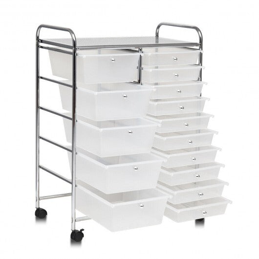 15 Drawers Rolling Storage Cart Organizer-clear - Color: Transparent W2B
