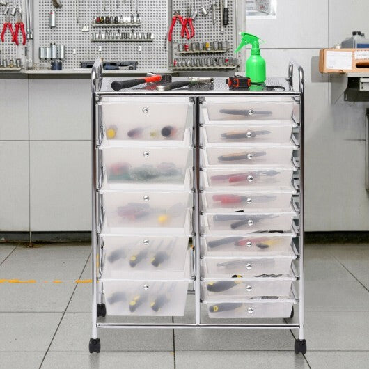 15 Drawers Rolling Storage Cart Organizer-clear - Color: Transparent W2B